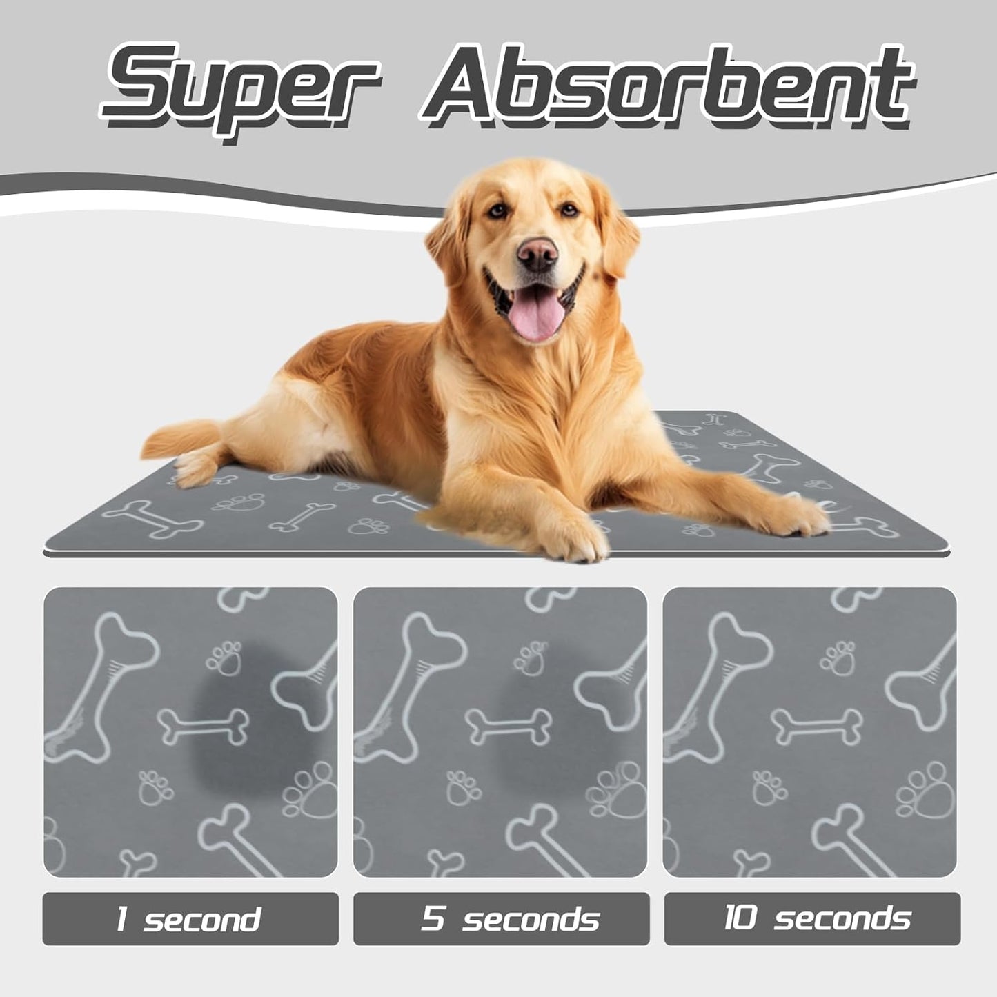 Le courant Dog Cat Feeding Mat,Water Absorbent, Non Slip Placemat for Pets Bowl and Water,100% Waterproof Feeding Mats for Multiple Breeds.Grey.Bone Printing