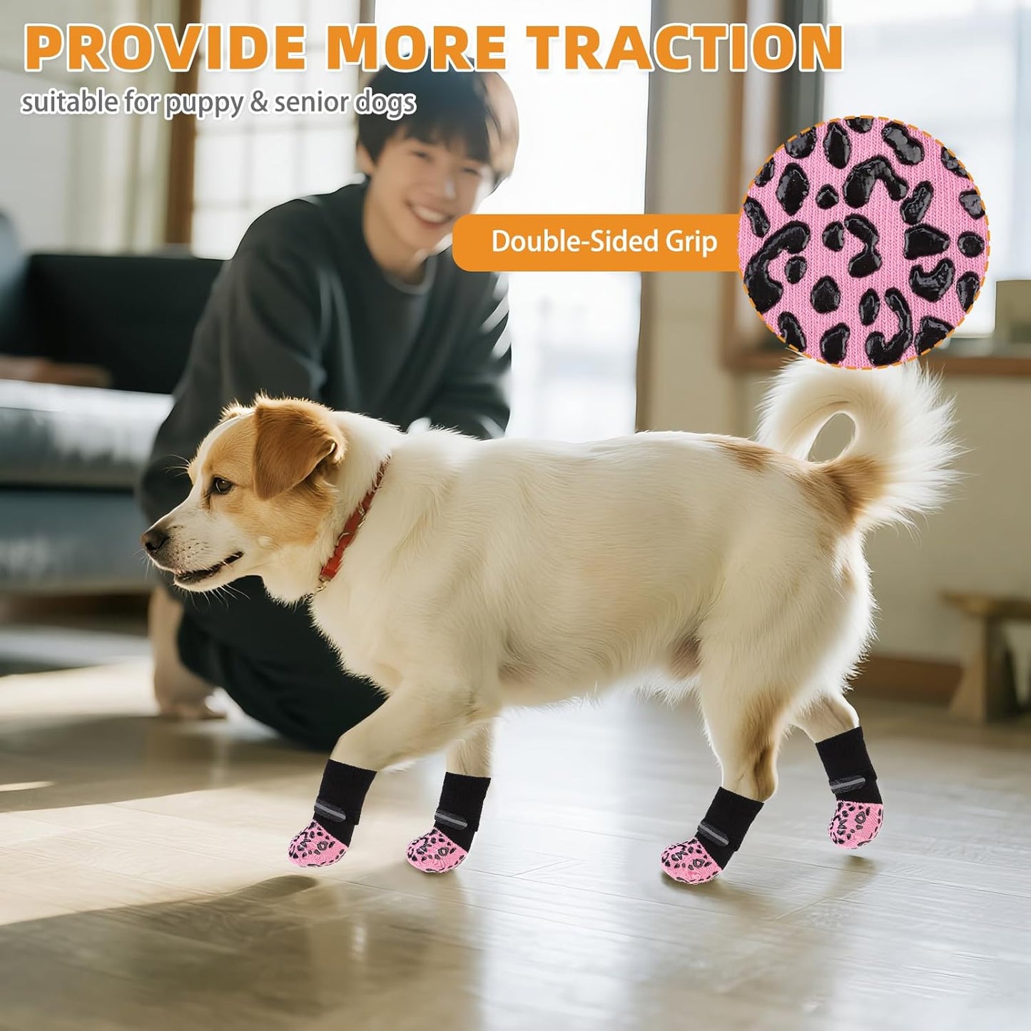 KOOLTAIL Dog Socks Shoes for Hot Pavement to Prevent Licking Paws, Winter Dog Boots&Paw Protector for Hardwood Floors Anti Slip,Traction Control Grip Booties for Small Medium Large Senior Dogs,Black M