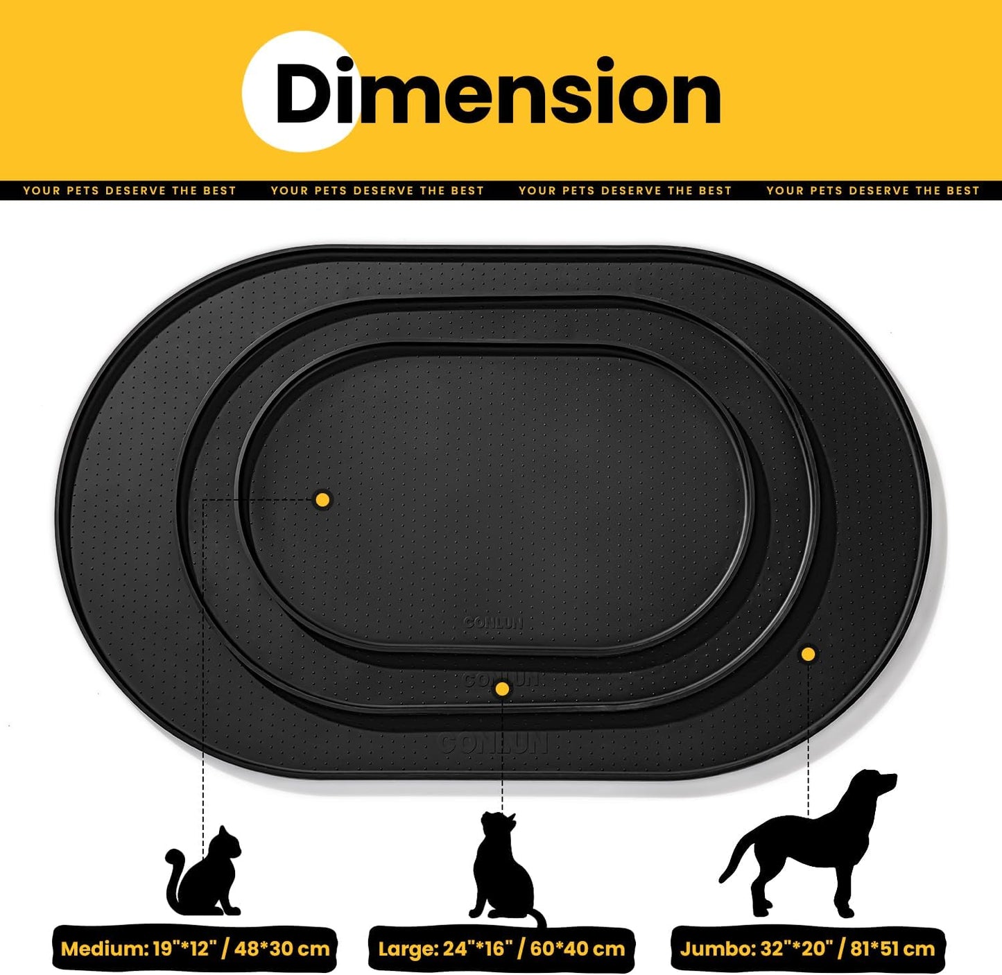 Conlun Dog Food Mat,1/2 Inch Raised Edges Cat Feeding Mat,BPA-Free Silicone Pet Mats for Floor Waterproof,Rubber Placemats for Food and Water Bowls(Natural Tan,18.9"x11.8")