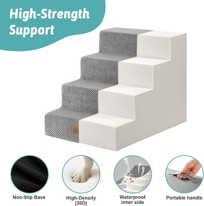 COZY KISS Dog Stairs for Small Dogs, 4 Tier Wider Pet Stairs for Couch and Beds, 17.7" H Non-Slip Dog Steps for Old Cats, Puppy, Small Medium Dogs, 17.7x23.6x17.7 inch, Beige