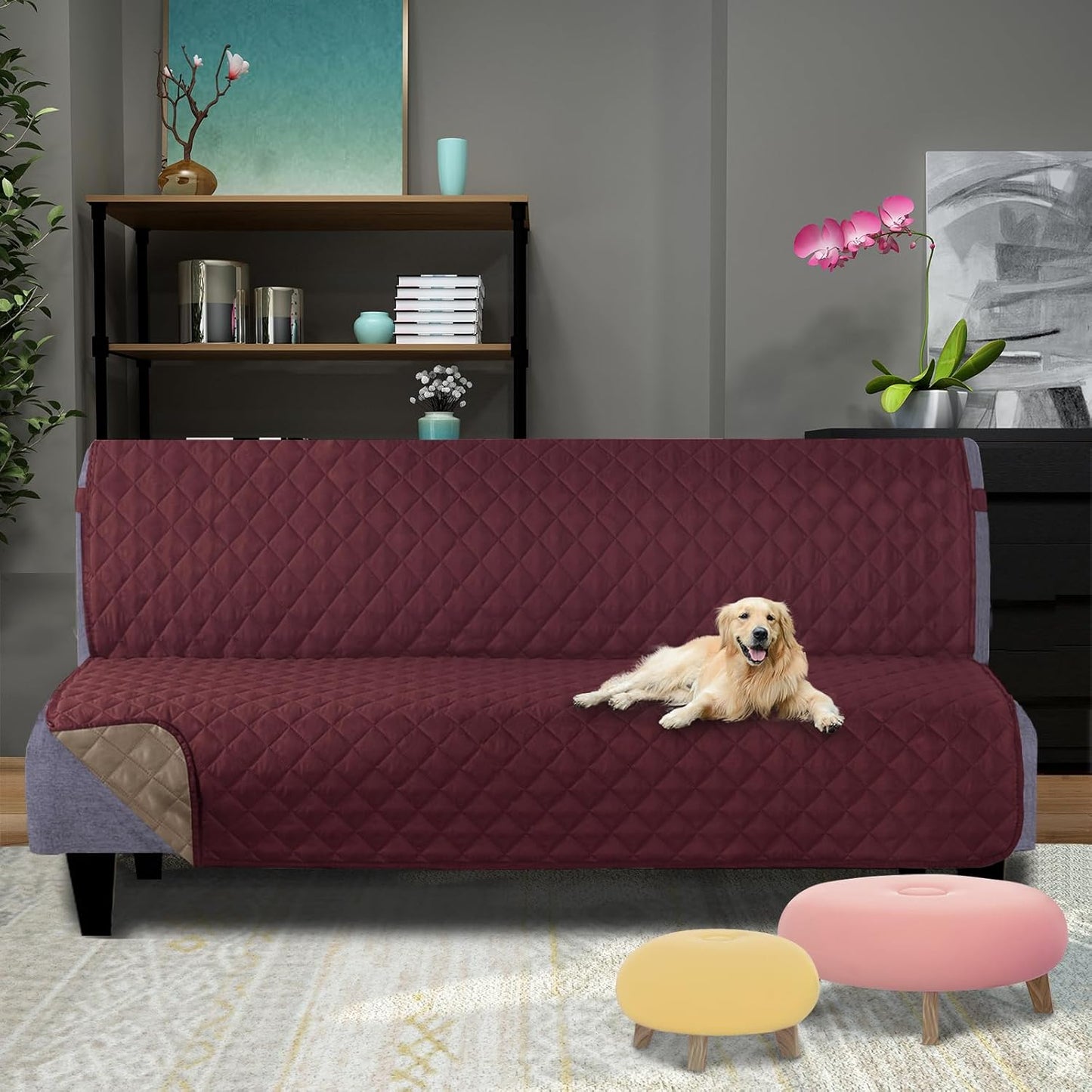 U-NICE HOME Reversible Sofa Cover Washable Couch Cover for Dogs Friendly with Elastic Straps Water Repellent Furniture Protector for 3 Cushion Couch (Sofa, Coffee/Beige) - Colors B