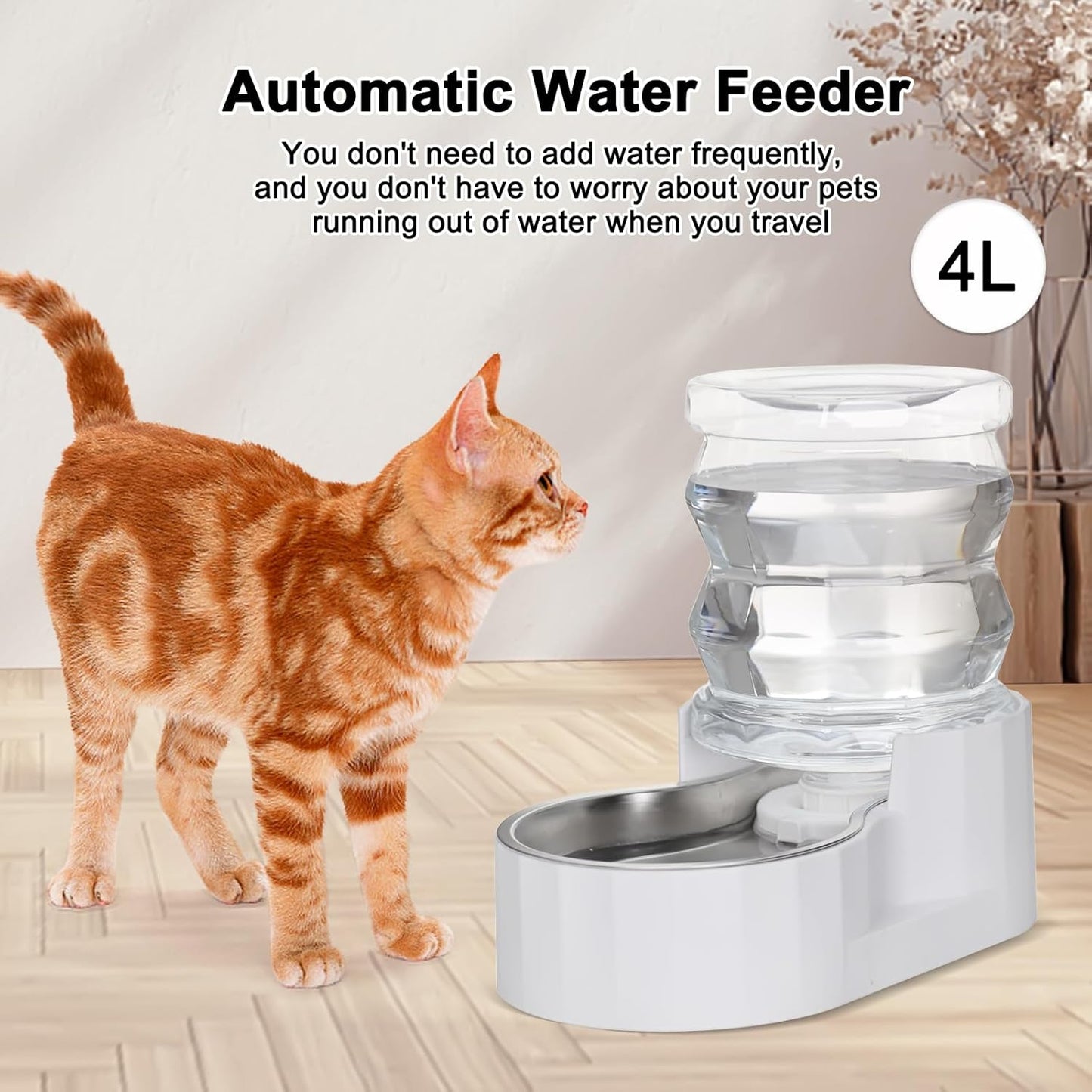 RIZZARI 8L Elevated Pet Water Dispenser – Stainless Steel Gravity Waterer with Auto-Refill Design for Medium and Large Dogs & Senior Pets -Comfortable Drinking Height for Living Rooms,Multi-Pet Homes