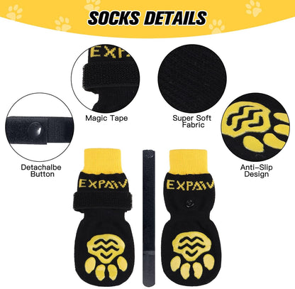 EXPAWLORER 6Pcs Anti-Slip Dog Socks to Prevent Licking Paws,Dog Shoes for Hot Pavement,Dog Booties Traction Control on Hardwood Floor,Boots & Paw Protectors, for Puppy Small Medium Large Senior Dogs