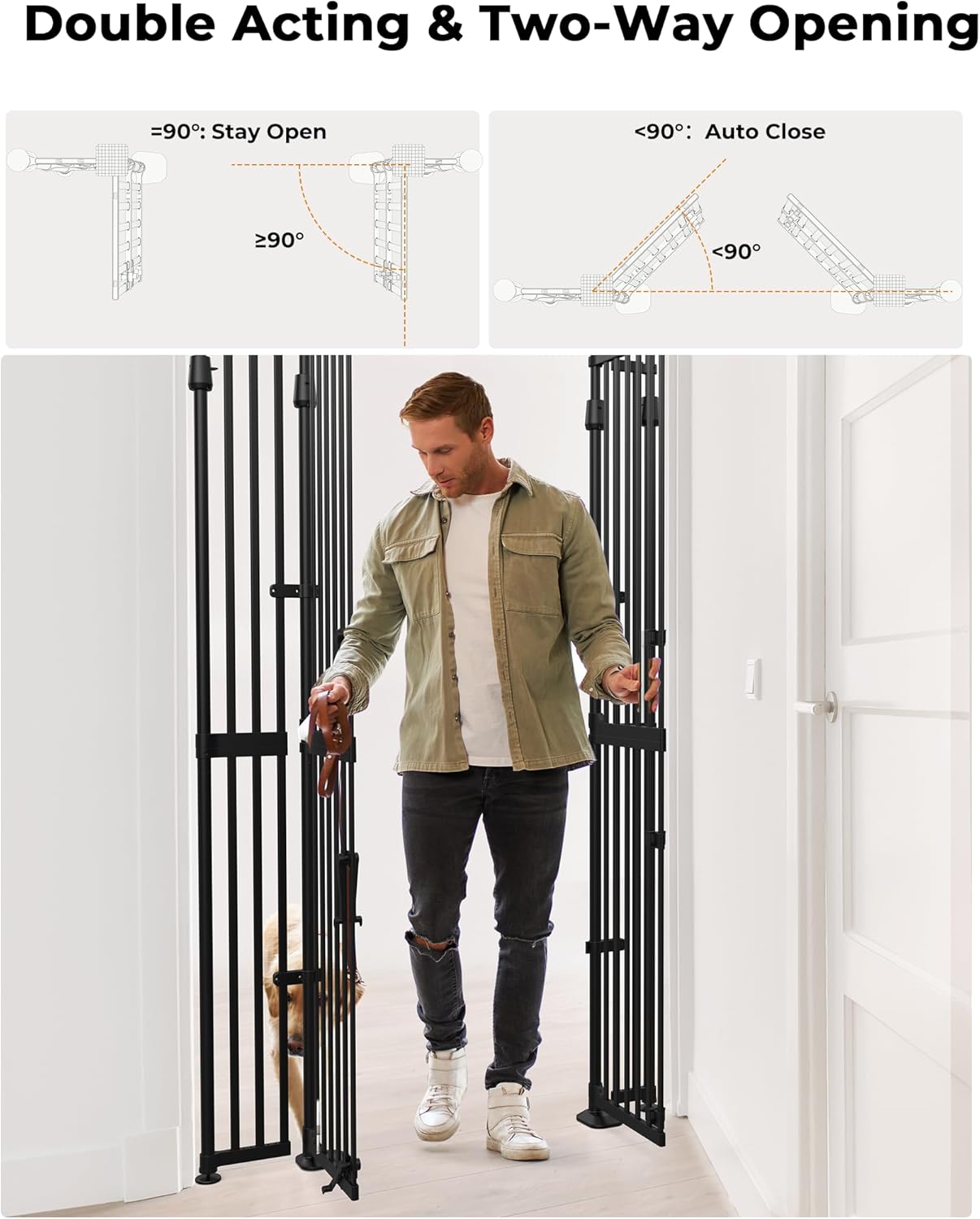 Extra Tall Cate Gate for Doorway: Pressure Mount 74.8"-90.5" Tall Cat Gate for Pets in Extra 30.3"-47.2" Width No Wall Drilling No Toddler for Indoor Stairs Hallway Room Safety Barrier