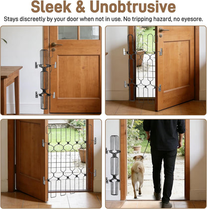 Retractable Dog Gate for Front Door 35.4" Wide 30.7" Tall Automatic Retractable Dog Barrier to Keep Pets Secure When Door Opens/Closes, Hardware Mount Front Door Barrier for Small/Large Dogs, Indoor