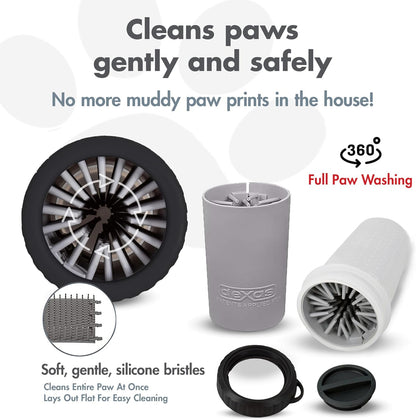 Dexas MudBuster Medium Dog Paw Cleaner in Fuchsia - Fits 1.5"-2.5" Wide Paws, Portable Paw Washer for Muddy Paws, Dog Paw Cleaning Cup with Gentle Silicone Bristles, Quick Clean Pet Paw Washer