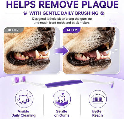 Dog Toothbrush – Newly Upgraded Dual-Head Design with 60° Wavy Bristles – Gently Surrounds Teeth for Deep Cleaning and Plaque Removal – Non-Slip Handle, Ideal for Daily Pet Dental Care (Pink, 1-Pack)
