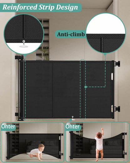 Miumoon 120 inch Retractable Baby Gates 34 inch Tall, Retractable Gate with Reinforced Strip Design to Prevent Crawling Through, 10 FT Extra Wide Retractable Dog Gate for Indoor/Outdoor