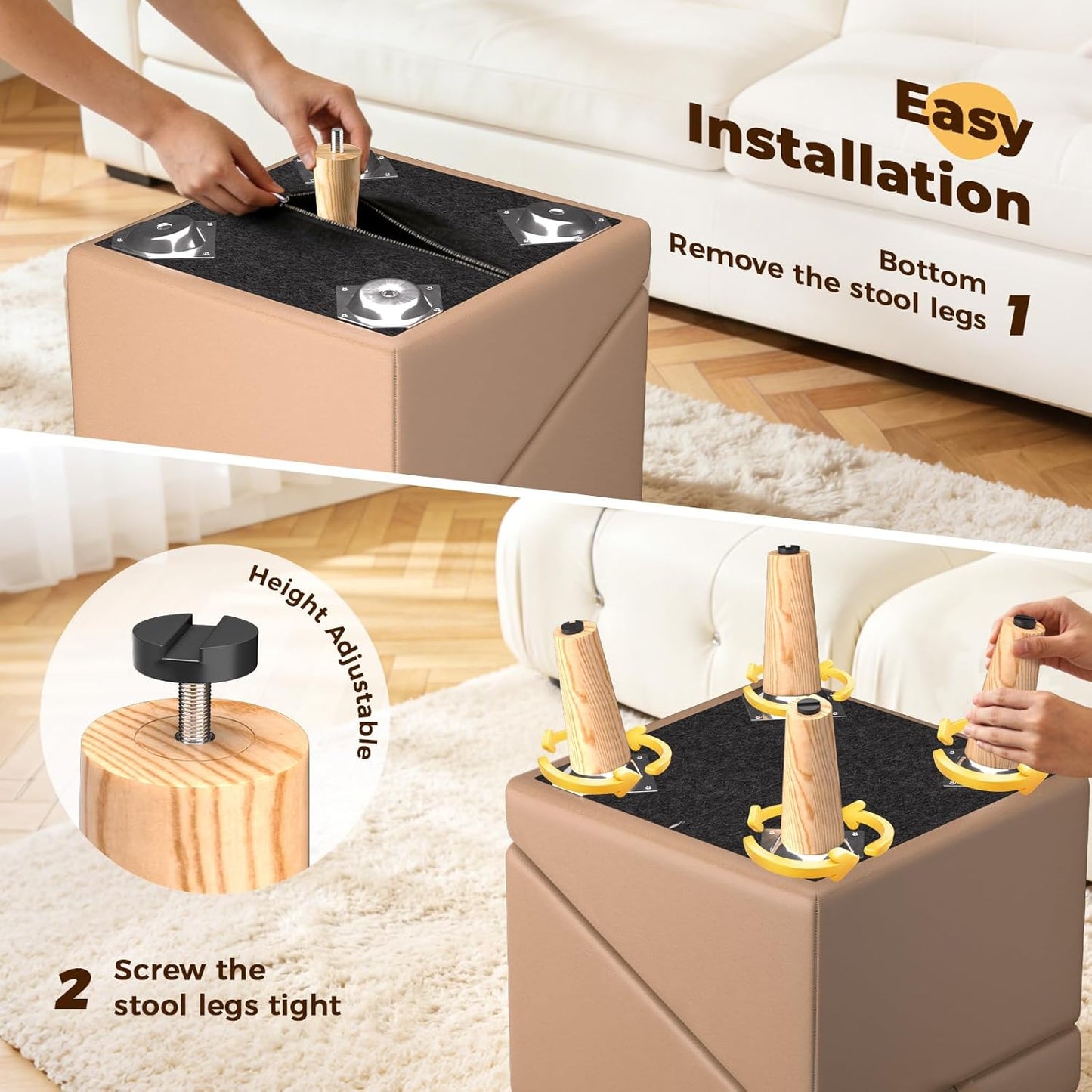 Dog Ramps for Small Dogs, Removable Non-Slip Mat, Foldable Wooden Dog Ramp, Split Ottoman Design for Small Frenchie, Pomeranian, Dachshund, Schnauzer, Chihuahua and so on （Light Brown）
