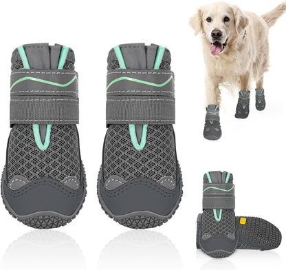 SlowTon Dog Shoes for Large Small Medium Dogs - Breathable Dog Boots for Summer Hot Pavement, Paw Protector for Outdoor Walking Winter Snow, Anti-Slip Rubber Dog Booties for Hardwood Floor (Green, 6)