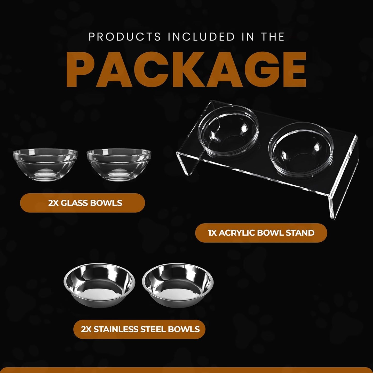 Acrylic Elevated Dog Cat Bowls Pet Feeder Double Bowl Raised Stand Comes with 4 Removable Stainless Steel Bowls. Perfect for Cats Puppies Small Dogs, 3.75 Inch