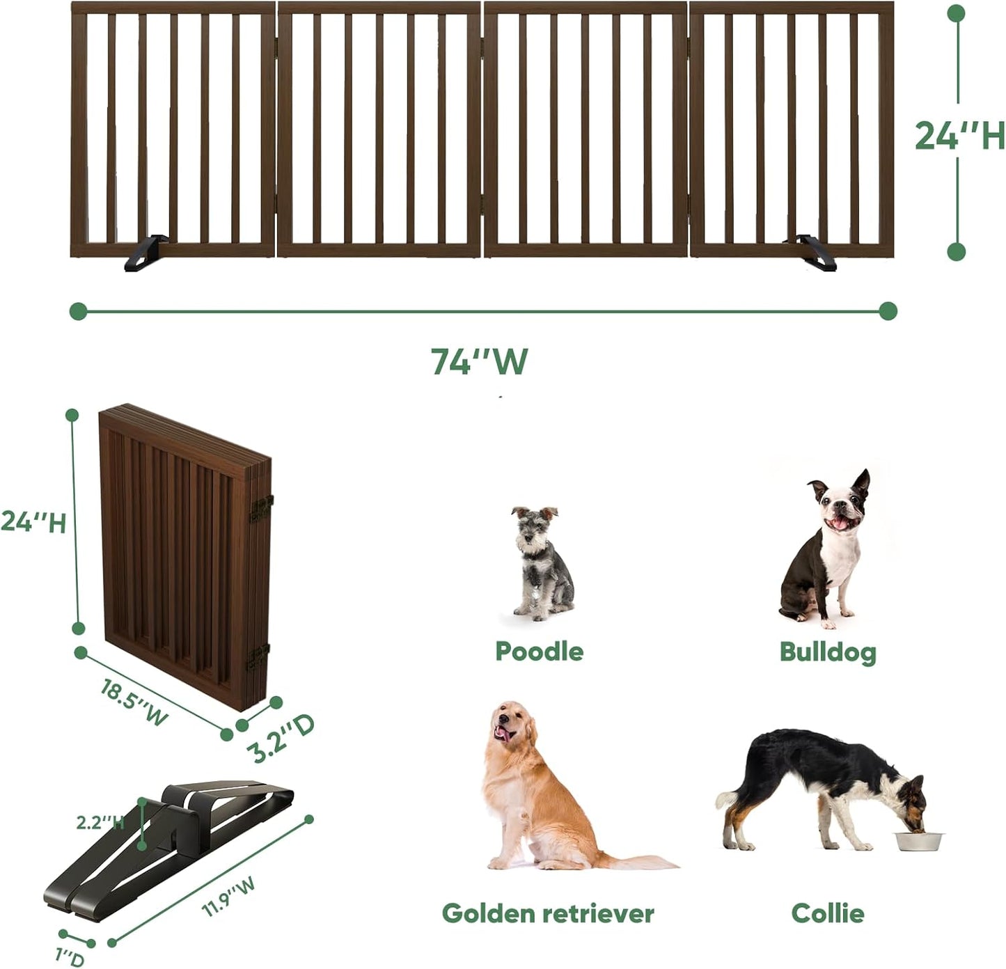 Freestanding Foldable Dog Gate - 4 Panel Room Divider with Metal Support Feet (Black)