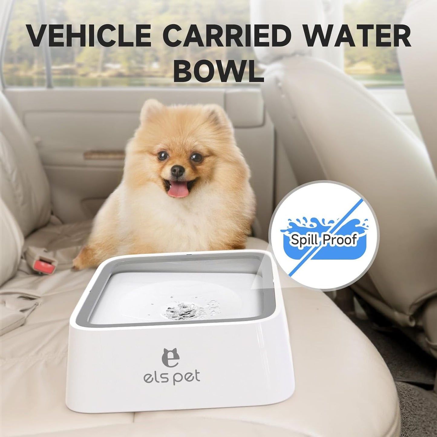ELS PET Travel Bowl, No Spill, No Drip Slow Water Feeder/Dispenser for Dogs, Cats, 35oz/1L, Splash Proof Travel Bowl for Crate and Car, Keeps Floor & Beard Dry, Dishwasher Safe (Grey)