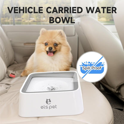 ELS PET Travel Bowl, No Spill, No Drip Slow Water Feeder/Dispenser for Dogs, Cats, 35oz/1L, Splash Proof Travel Bowl for Crate and Car, Keeps Floor & Beard Dry, Dishwasher Safe (Grey)