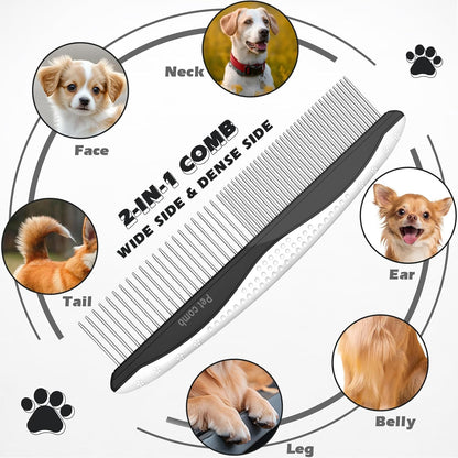 3PCS Pet Grooming Rake & Metal Comb & Flea Comb for Cats and Dogs, Double-Sided Dematting Tool, Extra-Wide Deshedding Dog Brush for Long Hair to Effectively Remove Tangles, Knots and Mats (Blue)