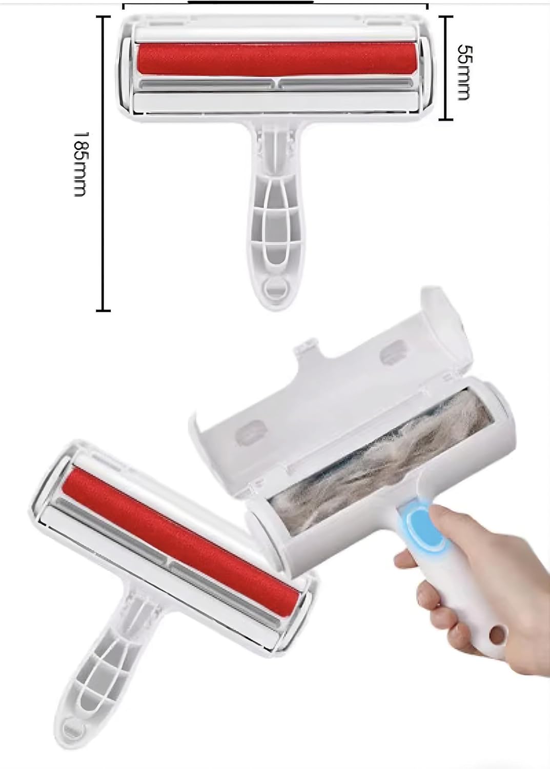 Reusable Pet Hair Remover Roller – Dog & Cat Fur Lint Cleaner for Sofa, Carpet, Bed & Car Seats – No Adhesive Required (White/Grey)