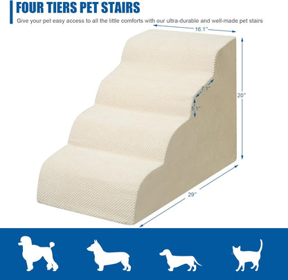 Dog Stairs for Small Dogs - High Density Foam Dog Ramp, Extra Wide Pet Steps with Non-Slip Bottom for High Beds, Couche and Sofa, Best for Pet Injured, Older Dogs Cats (Grey, 4 Steps)
