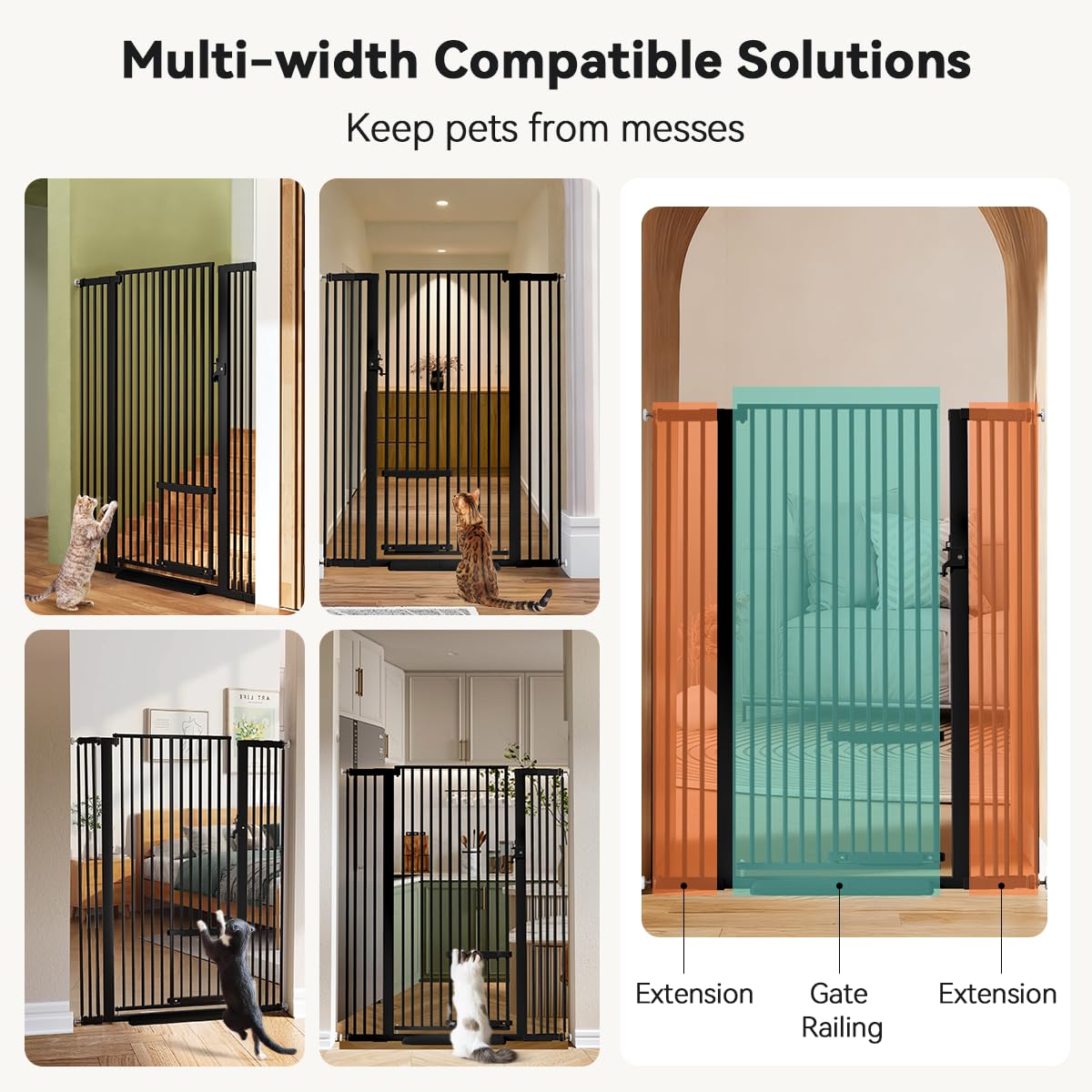 COMOMY 55.1" Extra Tall Pet Gate for Cats, Extra Wide Cat Gate with Adjustable Cat Door, Pressure Mounted Easy Walk Through Pet Gate with Door for Stairs, Doorways, Kitchen(White, 29.5-40.6")