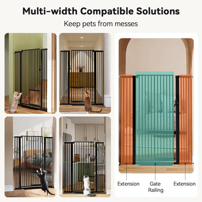 COMOMY 55.1" Extra Tall Pet Gate for Cats, Extra Wide Cat Gate with Adjustable Cat Door, Pressure Mounted Easy Walk Through Pet Gate with Door for Stairs, Doorways, Kitchen(White, 29.5-40.6")