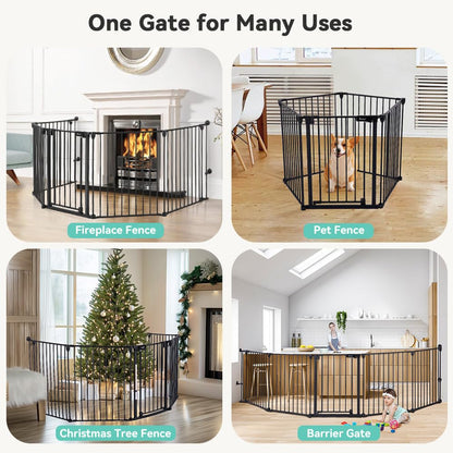 COMOMY 80" Extra Wide Baby Gate, Dog Gate for House Stairs Doorways Fireplace, Auto Close Pet Gate with Door Walk Through, 3 Metal Panels, Hardware Mounted Baby Fence Indoor Outdoor(30" Tall, Black)