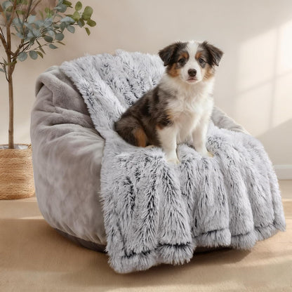 Luciphia Large Waterproof Dog Blanket for Pet Washable Liquid Proof Bed Intimacy Protection Shaggy Plush Calming Long Faux Fur Couch Cover Calming Cat Throw Blankets, Mist Grey, 50" x 60"