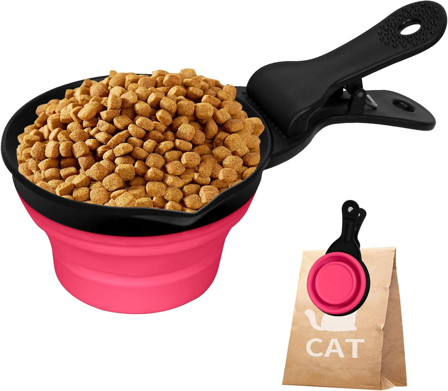 Collapsible Dog Food Scoop Foldable Pet Food Bag Clip 3 in 1 Multi-function Silicone Cat Food Measuring Cup Scoop Dog Food Scooper Pet Food Storage Clip (Green, 1 Cup Capacity(1 Pack))