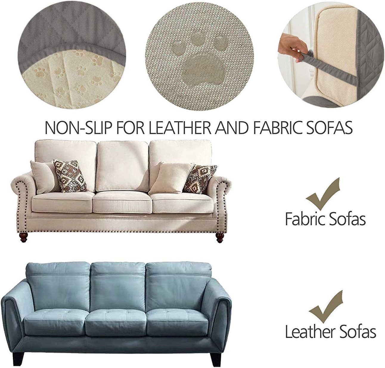 Ameritex Couch Sofa Slipcover 100% Waterproof Nonslip Quilted Furniture Protector for Dogs, Children, Pets, Machine Washable (Beige, 68")