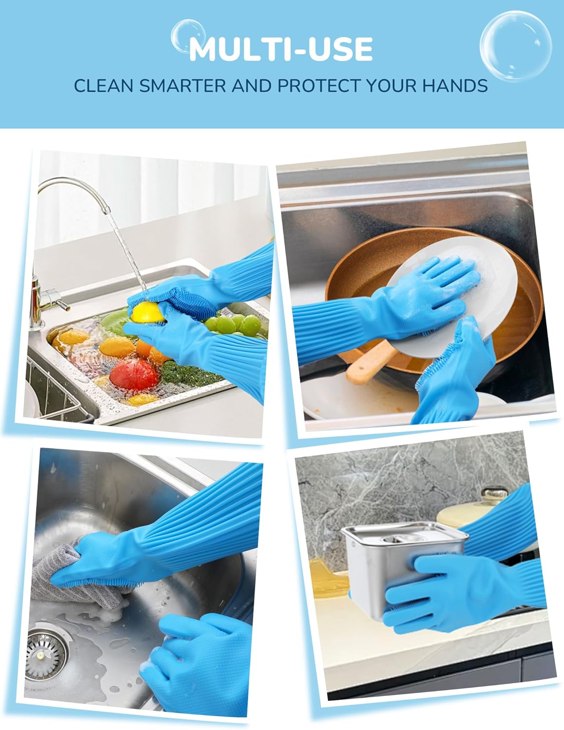 Pecute Pet Grooming Gloves - Heat Resistant Silicone Gloves with High-Density Teeth, Enhanced Five Finger Design for Bathing and Massaging Dogs and Cats, Blue