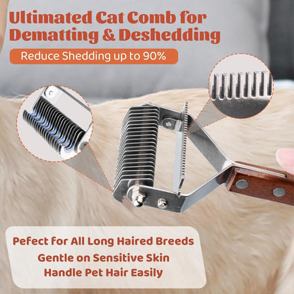 Pet Brush for Dematting & Deshedding, Professional Cat Grooming Brush, Dog Grooming Brushes with Wood Handle, Shedding Comb for Indoor Cats & Long Haired Cat Dog Pet
