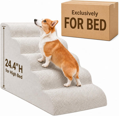 Dog Ramp for Bed,Pet Ramp for High Bed,Dog Stairs for Small & Medium Dogs,Curved Non-Slip Ladder for Older Dogs & Cats,24.4" H,5-Step (Gray)