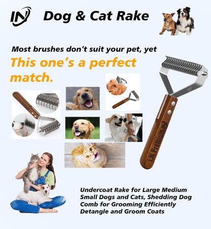 Large 2-Sided Undercoat Rake for Dogs & Cats, Dog Brush for Shedding Remove Mats, Dematting Comb, Safe & Gentle Grooming Brush for German Shepherd Medium to Long 2-Sided Dematting Comb