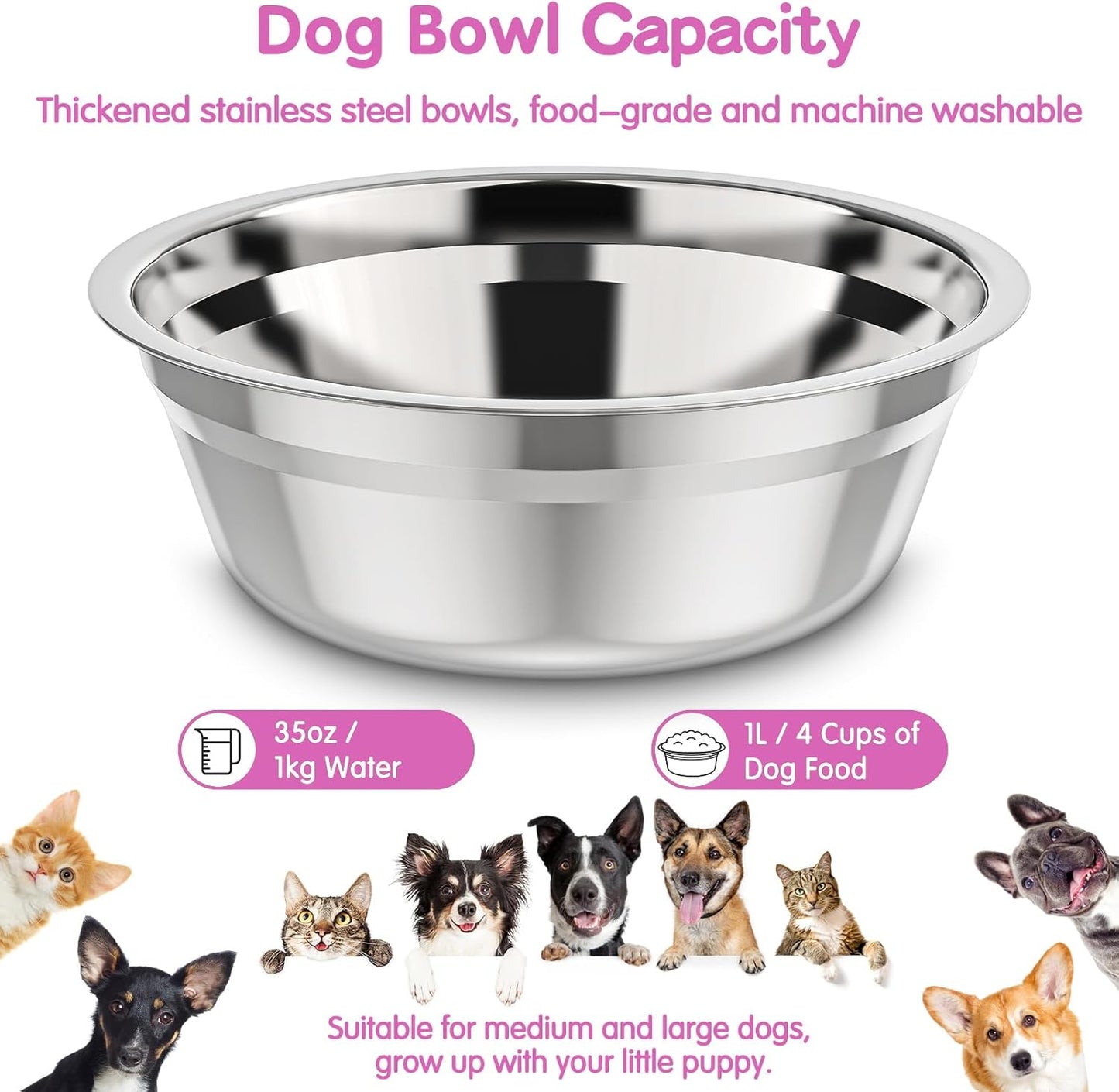 XIAZ Elevated Dog Bowls Large Breed Raised Dogs Bowl Stand Large/Medium Sized Dog Slow Feeder Dogs Bowls Food Water Stands 5 Heights Adjustable 9/11/12/14in Pet Feeder Dish Station