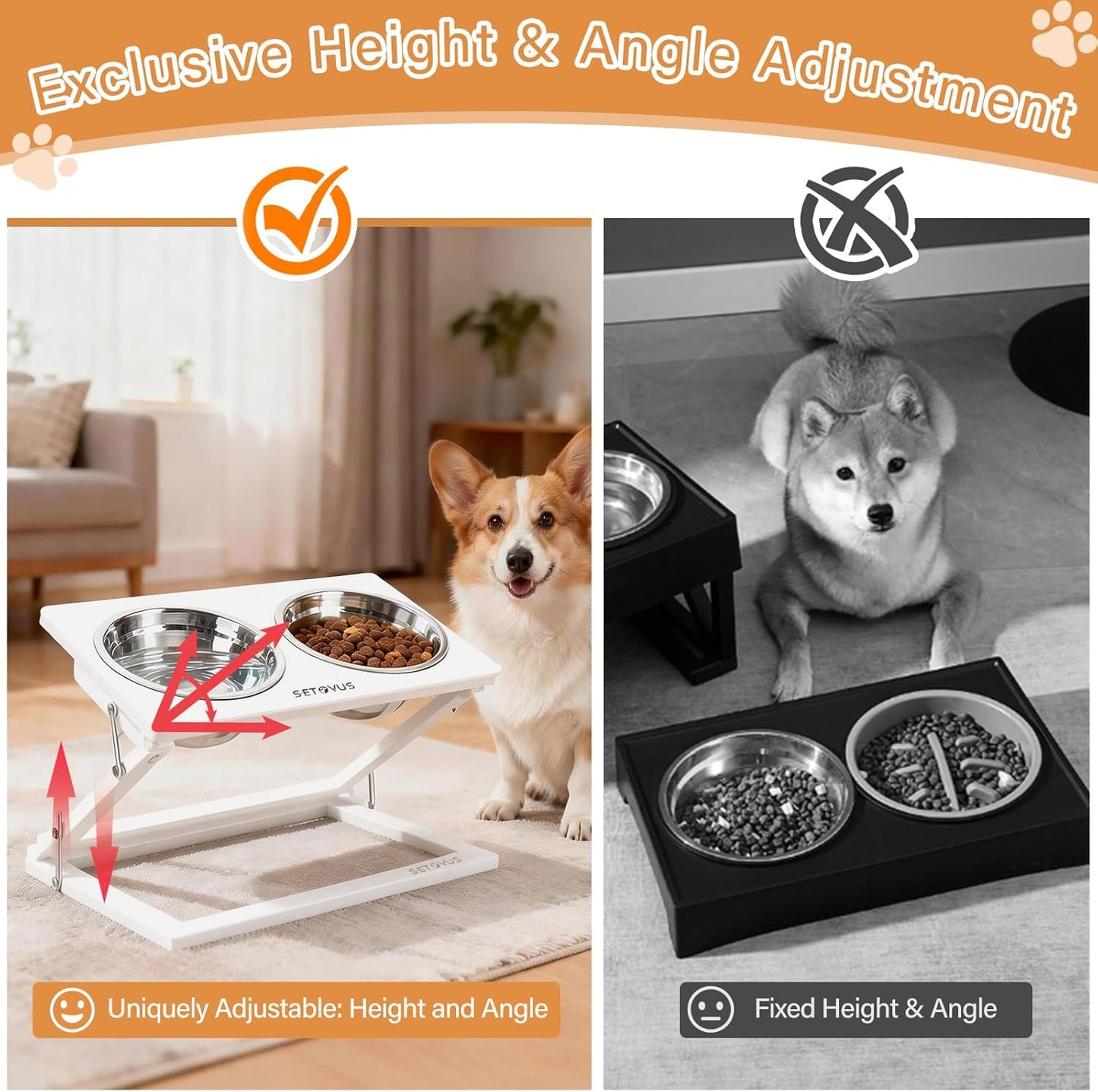 Elevated Dog Bowls, Adjustable Raised Dog Bowl Stand with 2 Stainless Steel Food Bowls 20°Tilted Water Bowls for Medium Small Sized Dogs (Black, Medium)