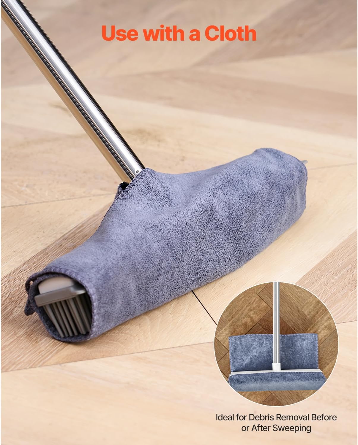 Happybuy Pet Hair Removal Broom, 58.46 in Adjustable Long Handle, Reusable Carpet Rake with Built-in Squeegee for Dog & Cat Hair