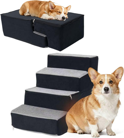 Dog Stairs for Small Dogs, 3 Step Dog Stair for High Bed and Couch, Non-Slip High Density Foam Sturdy Pet Steps with Removable Washable Cover for Older Cat