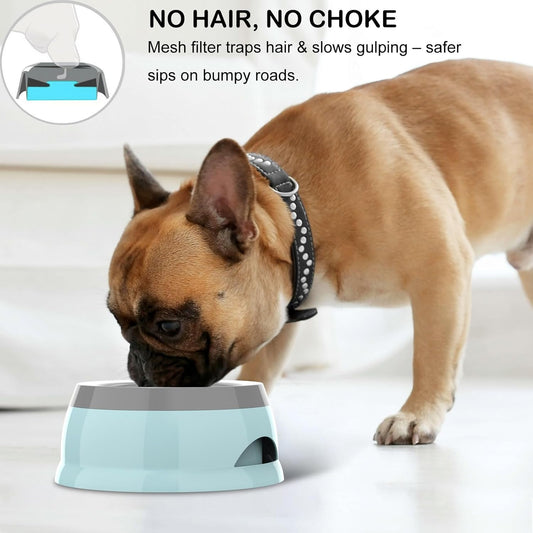 25oz Slow Drink Dog Water Bowl, No Spill Water Bowl for Dogs Cats, Non-Splash No Mess Puppy Kitten Water Feeder, Carried Portable Base for Vehicle Car,Travel,Home (Small/Medium Pets) - Pink