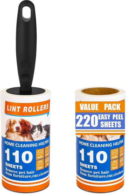 Lint Roller, 660 Sheets with 3 Handles, Pet Hair Remover for Laundry and Clothes, Extra Sticky Lint Rollers for Pet Hair, Dog & Cat Hair Removal Tool, Reusable Lint Brush for Furniture, Car, Wardrobe
