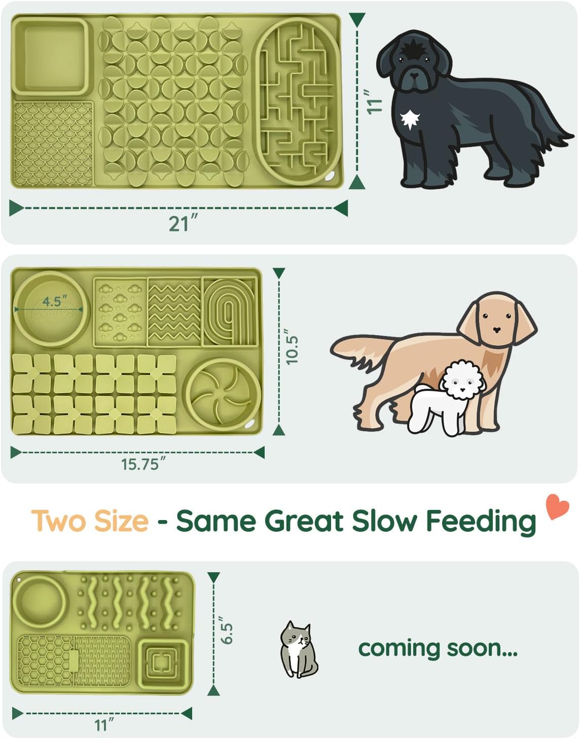 Slow Feeder Bowl, Silicone Lick Mat with Suction Cups for Dog Cat, Snuffle Mat for Pet Smell Training, Puzzle Toys for Bored Puppy, Interactive Sniff Mat for Slow Eating and Keep Busy, Green