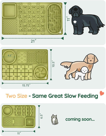 Slow Feeder Bowl, Silicone Lick Mat with Suction Cups for Dog Cat, Snuffle Mat for Pet Smell Training, Puzzle Toys for Bored Puppy, Interactive Sniff Mat for Slow Eating and Keep Busy, Green