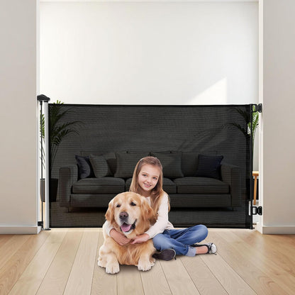 VEVOR Retractable Baby Gate, Extends to 202.7 inch Extra Wide, 39 inch Tall, with Reinforced Fiberglass Strips, Avoids Crawling Through, Mesh Dog Gate for Decks, Doorways, Garages, Indoor, Black