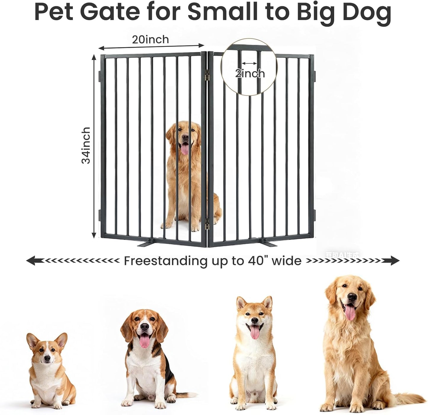 Metal Freestanding Dog Gate with Cat Door for Outdoor Indoor,80" Extra Wide Foldable Pet Fence,30" Tall Dog Gate for Large Opening,Stairs,Hallways,Doorways,Deck,Yard,with 3PCS Support(4 Panels,Black)
