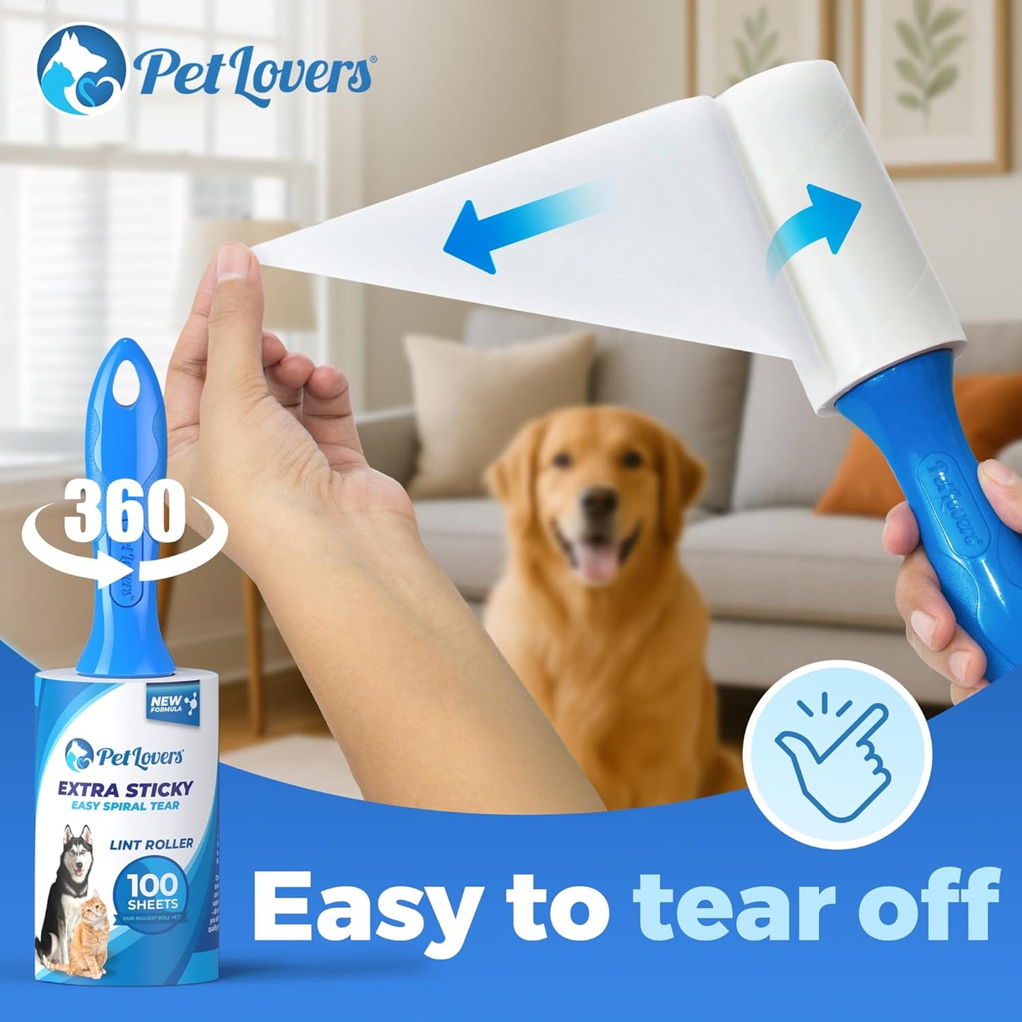 PetLovers Extra Sticky Lint Roller Mega Value Set 600 Sheets for Pet Hair Removal, Dog and Cat Lint Remover 6 Pack