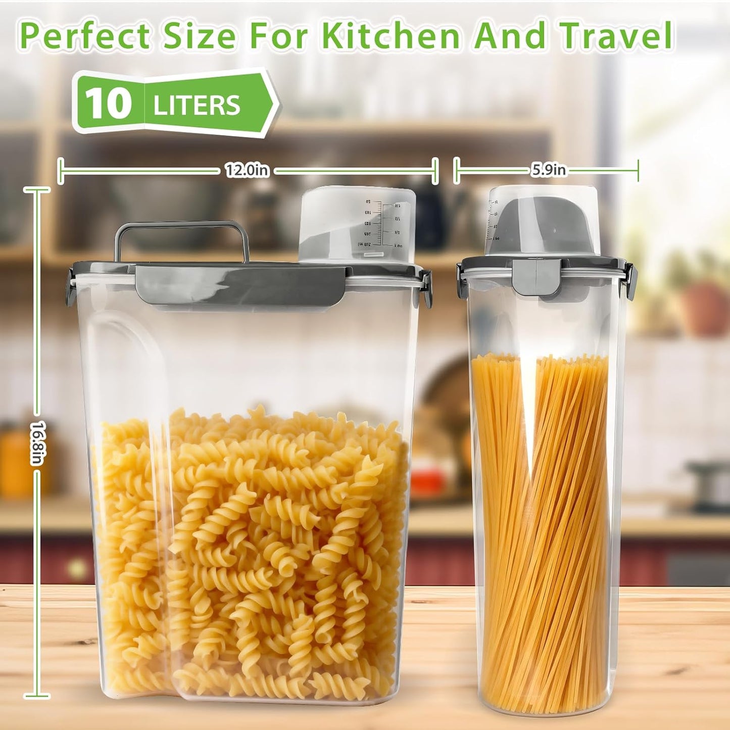 Viretec Rice Airtight Storage Container, 3 to 5Lbs Cereal Dry Food Flour Bin, Pet Dog Cat Food Dispenser with Measuring Cup, BPA Free Clear Plastic Kitchen and Pantry Organization Bin for Sugar