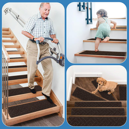 Non Slip Stair Treads for Wooden Steps,15 Pack 8" X 30" Stairs Carpet Treads Indoor with Reusable Peel and Stick Adhesive for Kids Elders and Pets