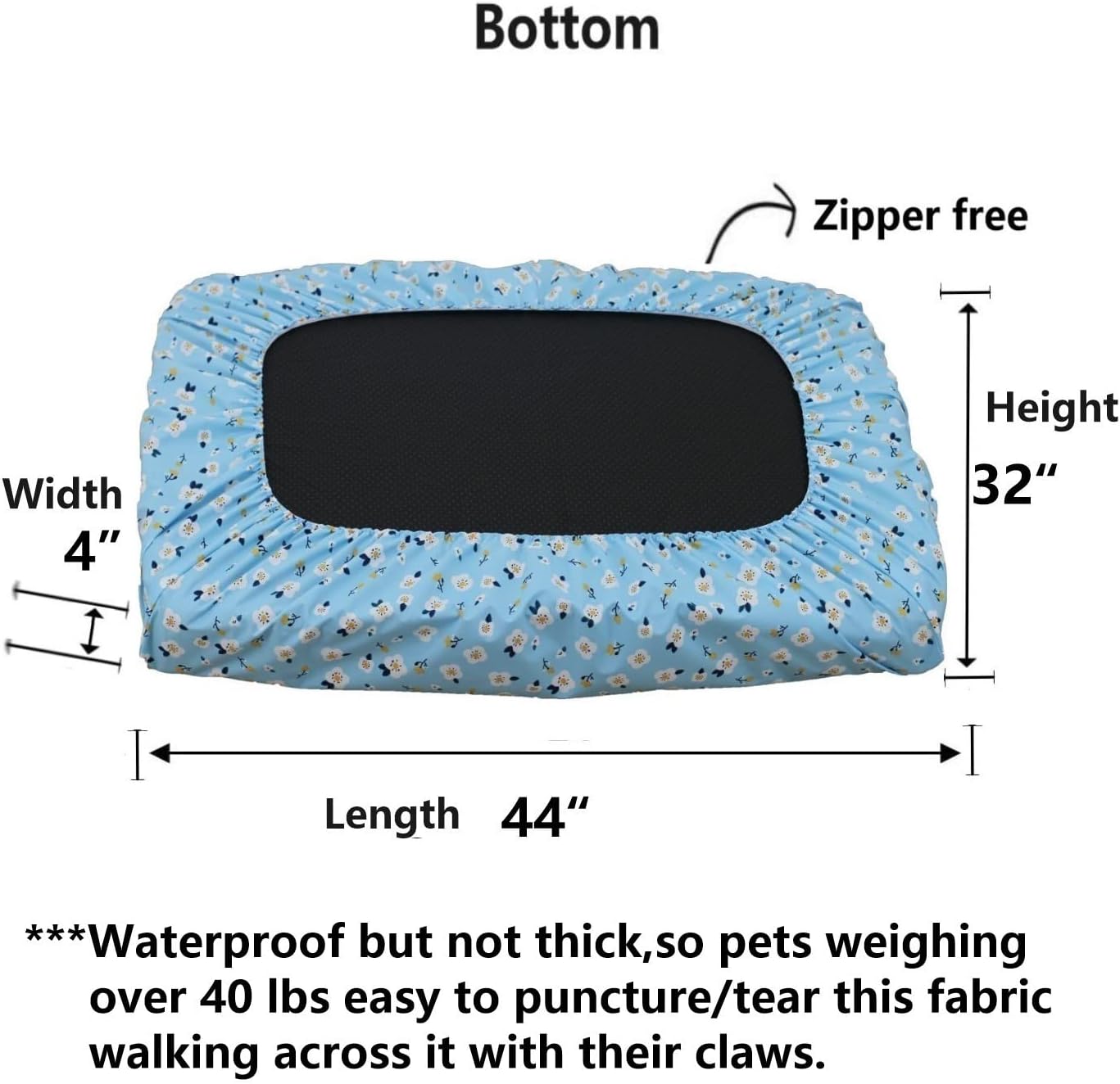 Grey Waterproof Dog Bed Slip Cover Dog Bed Liner Elastic 42 x 30 Inch