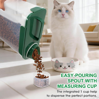 TBMax Dog Food Storage Container 5-7 lbs, Airtight Cat Food Container with Larger Spout & Measuring Cup, Portable Pet Food Storage Dispenser for Small Animal Kibble Storage, Bird Seed Container