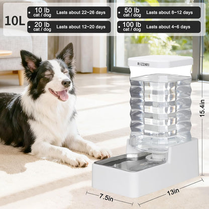 RIZZARI 10L Stainless Steel Dog Water Dispenser – Large Capacity Gravity Auto-Refill Waterer with Anti-Tip Design for Large Dogs, Ideal for Living Rooms, Offices & Indoor Pet Spaces