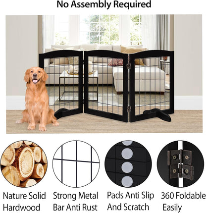 LZRS 2-Panel Freestanding Foldable Wood Dog Gate – Solid Wood & Steel Wire, Chew-Resistant Pet Barrier for Indoor Use, Ideal for Small to Medium Dogs, White
