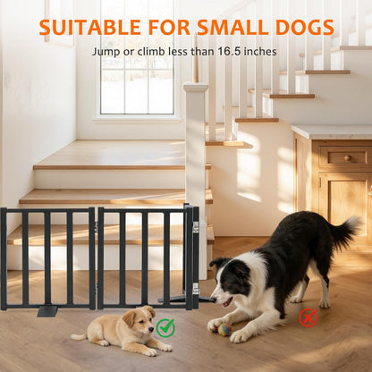 Snagle Paw Short Dog Gate,16.5" Tall Freestanding Metal Dog Gate Only for Small Dogs with Support Feet Easily Step Over,Up to 48" Wide Puppy Gate Indoor for Stairs,Doorways(Black,4 Panel)