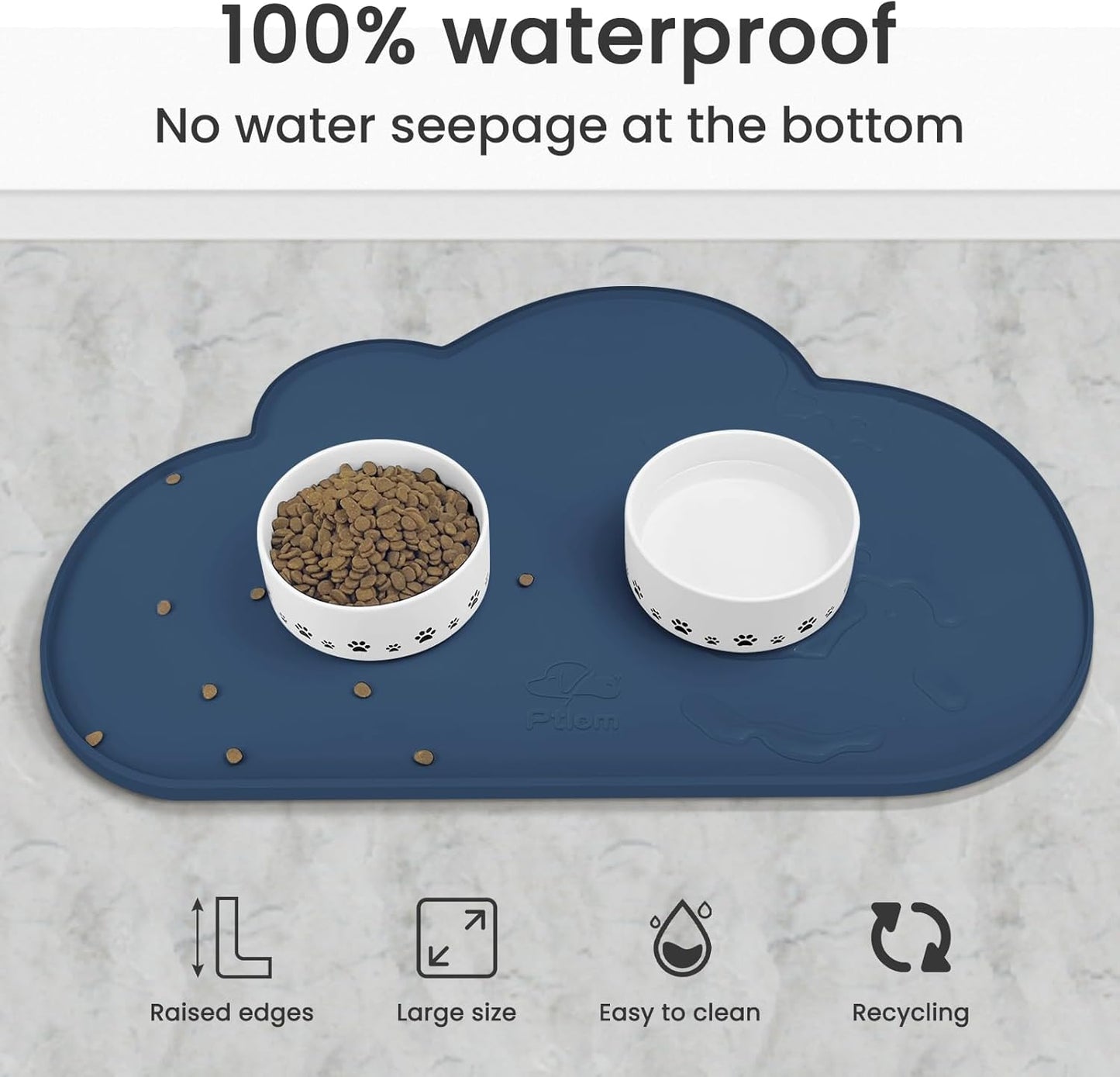 Ptlom Silicone Pet Placemat for Dogs and Cats, Non-Slip Waterproof Dog Feeding Bowl Mats for Food and Water, Small Medium Large Pet Puppy Tray Mat Prevent Residues from Spilling onto The Floor, Beige